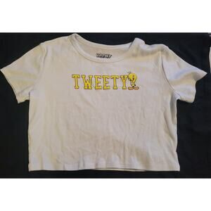 Looney Tunes Tweety Bird Crop Top Short Sleeve T-shirt White & Yellow Womens XL